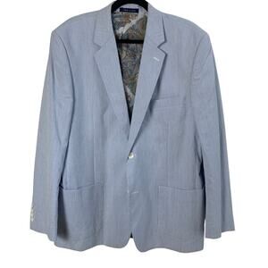 Allan Flusser 100% Cotton Pinstriped Sport Coat Blazer Jacket Blue Men's L Work